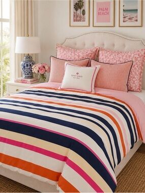 Kate Spade NY Luxe Multi- Color Stripe Twin Duvet Cover Preppy Coastal